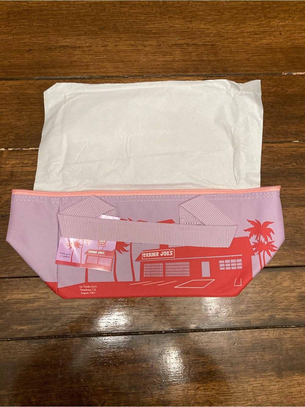 Trader Joe's floral violet with pink zipper mini insulated Tote Bag